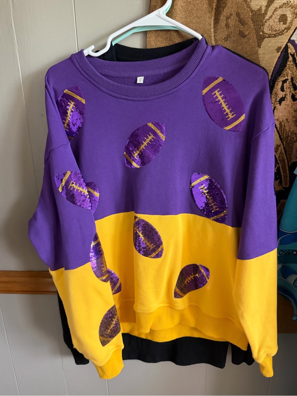 Oversized Purple & Gold Football Sequin Sweatshirt